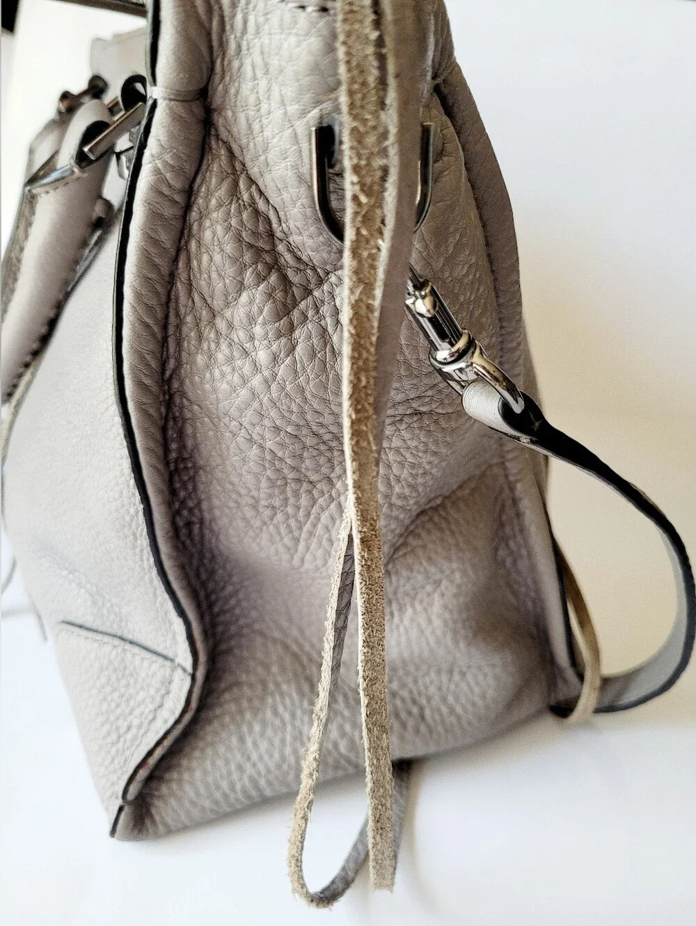 Rebecca Minkoff Regan 100% Genuine Pabbled Leather Bag Laptop Size Taupe Gray